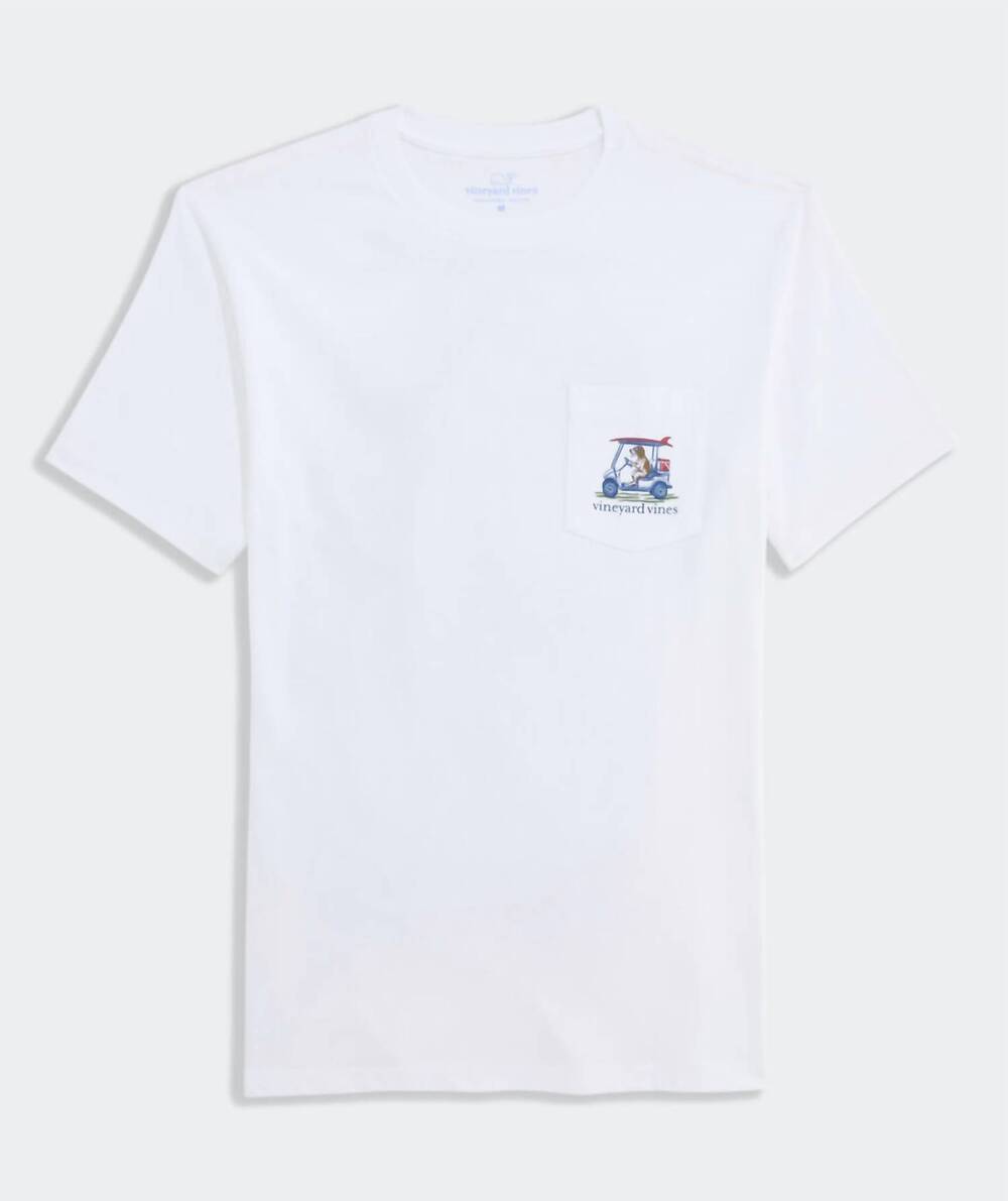 NEW VINEYARD VINES men's pointer golf cart short-sleeve pocket tee in white cap